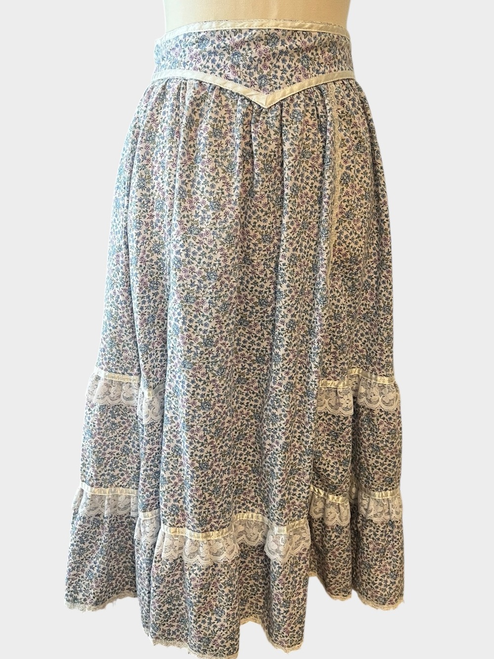 Vintage Jessica’s Gunnies Gunne Sax Floral Prairie Midi Skirt Lace Trim Size 7